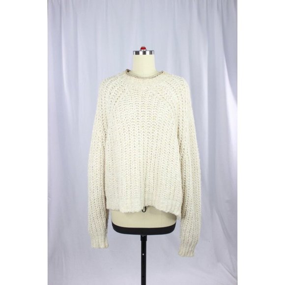 Aritzia WILFRED Confetti Beige Chunky Knit Cropped Raglan Sweater, Size L - Picture 2 of 16